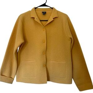 Eileen Fisher 100% wool button up sweater blazer in mustard yellow size XS.